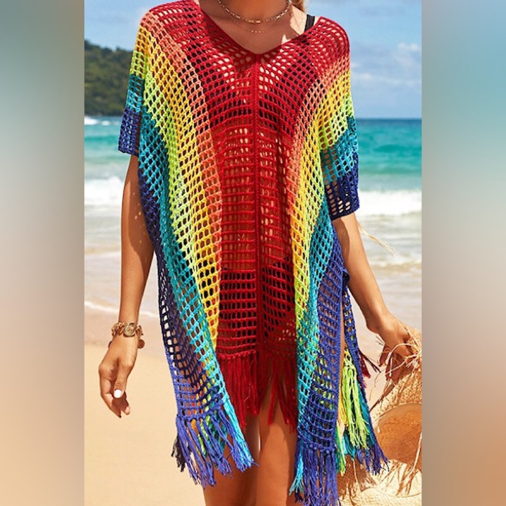 Rainbow Pride Crochet Beach Bikini Swimsuit Cover-Up - Picture 2 of 5